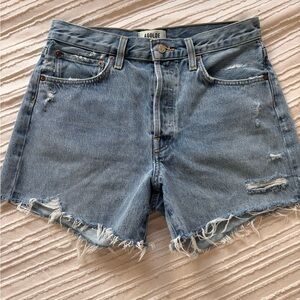 Agolde Light Blue Distressed Jean Shorts
